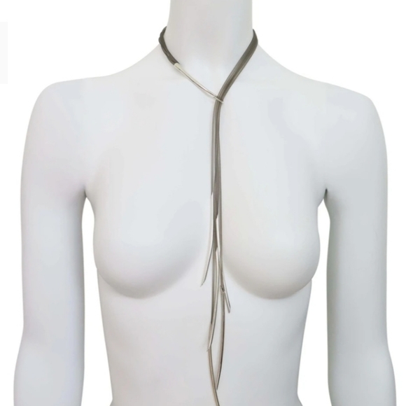 1185 Ex Ovo 5 LINE POLE SKINNY Silver Rubber NECKL - Picture 5 of 9